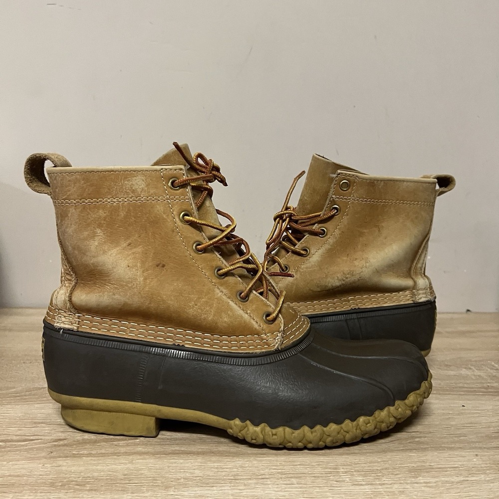 L.L. Bean Duck Boots Men's Size 10 Brown Leather Lace-up Waterproof No Insoles
